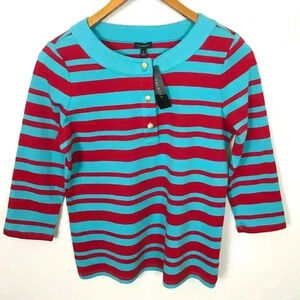 Talbots Women 3/4 Sleeve M Striped Pima Button Top
